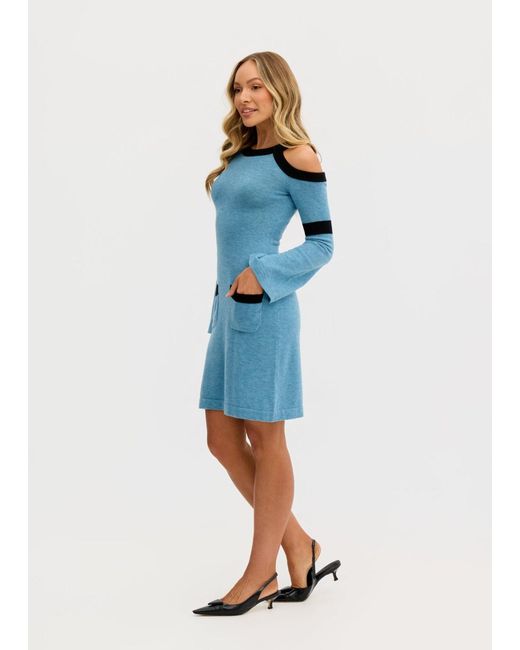 Why Mary Blue Serena Wool Knit Long Sleeve Cold Shoulder Dress