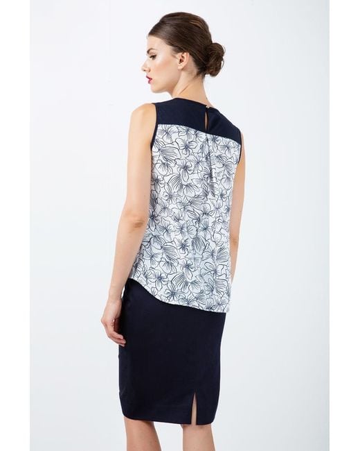 Conquista Blue Fitted Pencil Skirt With Contrast Stripe