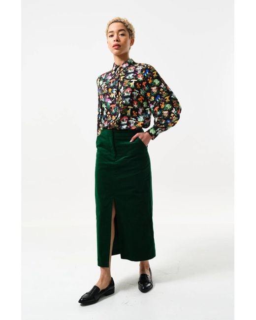 Louche Green Balthazar Babycord Midi Pencil Skirt
