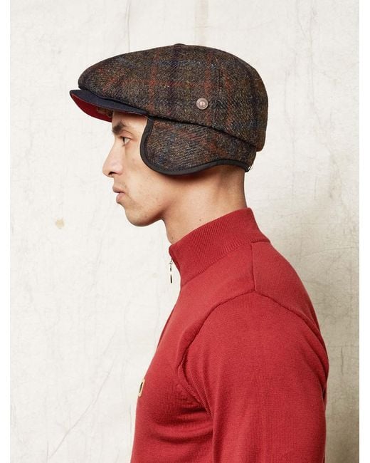 Dasmarca Hats Brown Aaron Harris Tweed Wool Cap With Earflaps for men