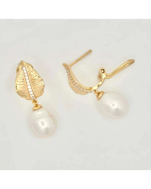 Angel Barocco Metallic Diamond Leaves Baroque Pearl Earrings