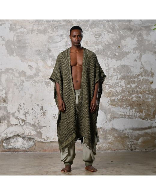 Zhenabia Green Neutrals Waffle Poncho Khaki
