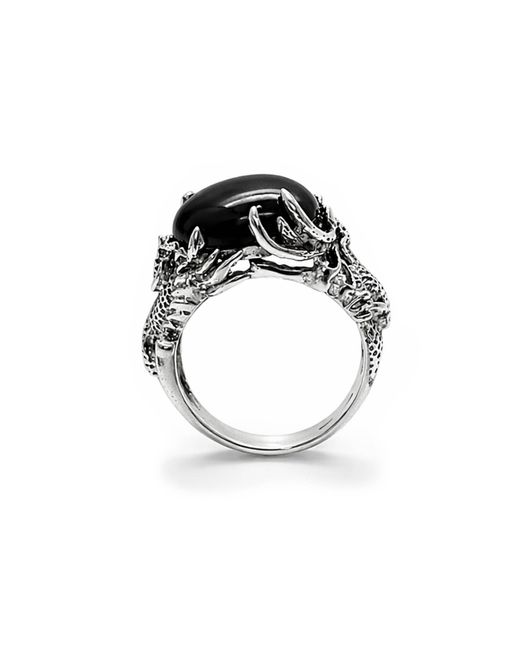 Unaloe Black Sterling Dragon Ring With Onyx for men