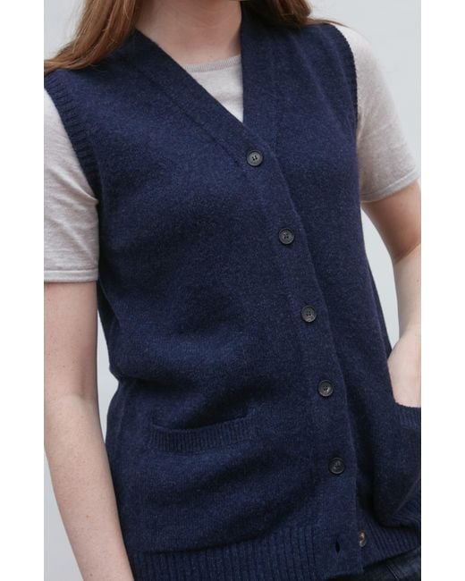 Paul James Knitwear Blue Lambswool Laura V Neck Waistcoat With Pockets