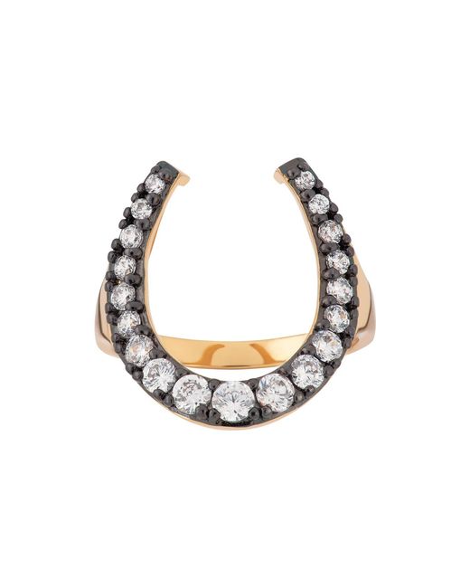 Scream Pretty Metallic & Black Horseshoe Ring With Clear Stones