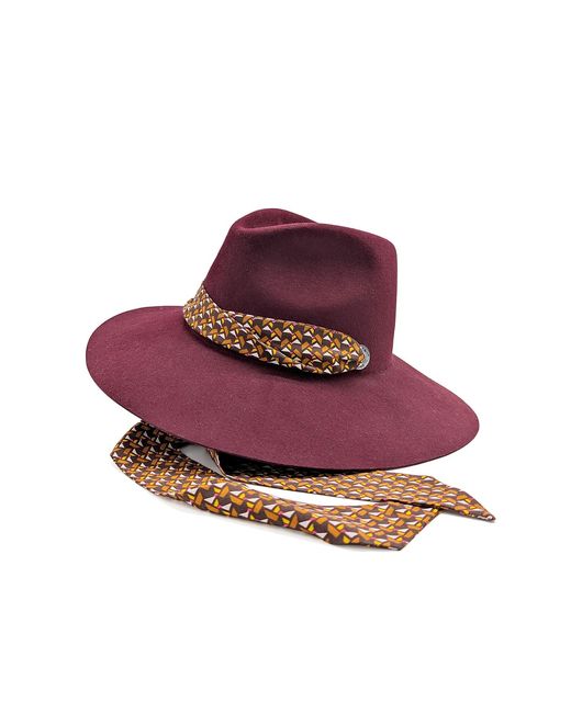 DORIA 1905 Purple Negroamaro Smooth Lapin Felt Wide Brim Hat With Icon Ring And Leather Lace