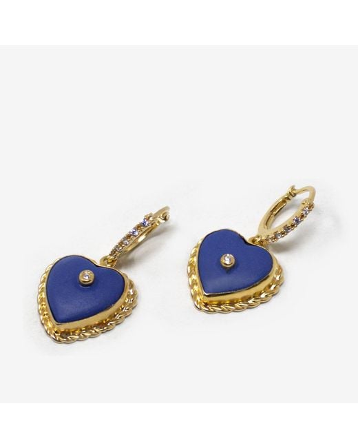 Vintouch Italy Blue Lovelight-Plated Heart Hoop Earrings