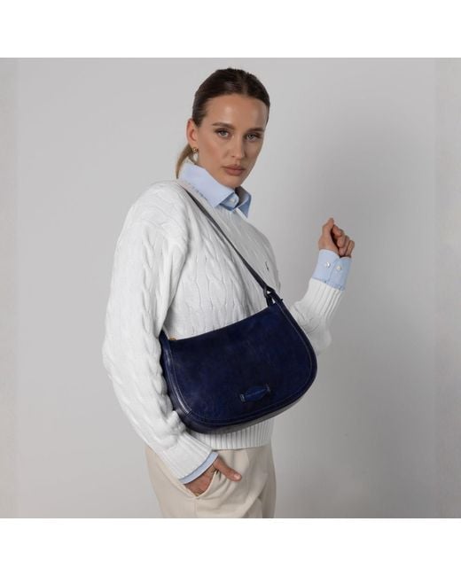 Time Resistance Blue Leather Hobo Bag For
