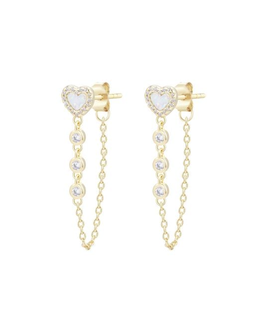 KAMARIA White Heart Chain Stud Earrings With Crystals