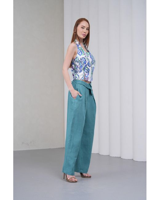 Lumina Eligma Blue The Halterline Linen Blouse