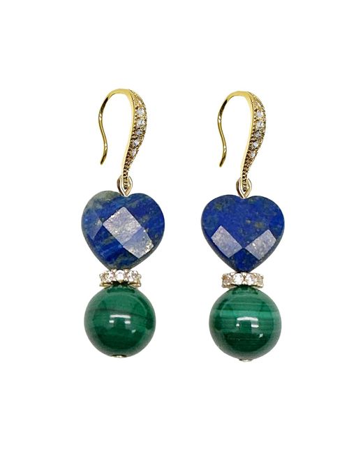 Farra Blue Heart-shaped Lapis With Round Malachite Earrings