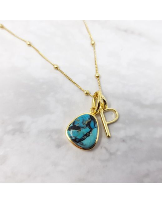Harfi Blue Vermeil Plated December Birthstone Initial Pendant Charm Necklace