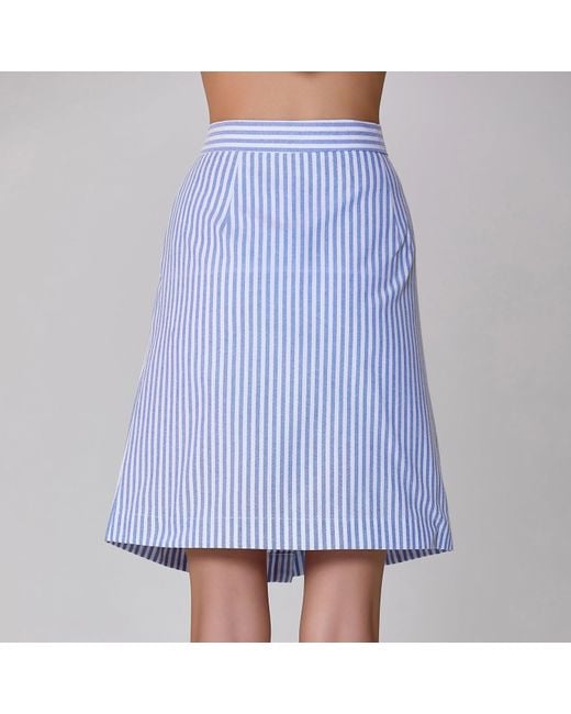Smart and Joy Blue Striped Short Skirt Buttoned