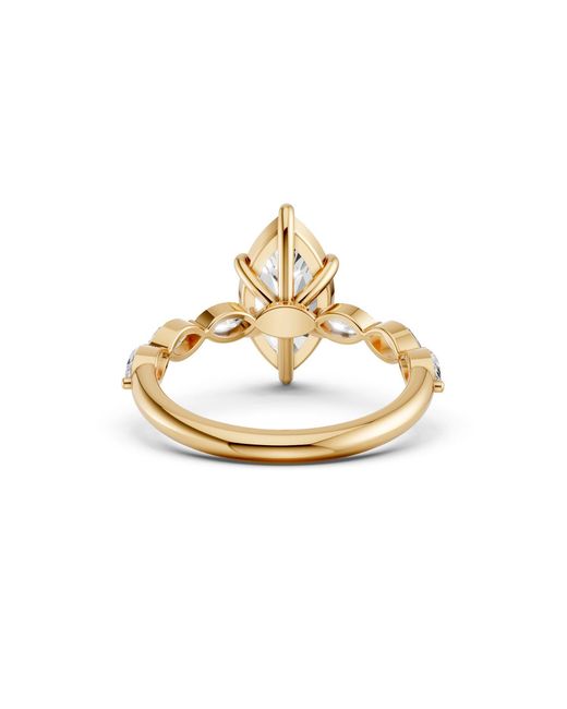 Aya Fine Jewelry Metallic Marquise Diamond Solitaire Ring With Marquise Side Stones Vintage Bridal Ring For