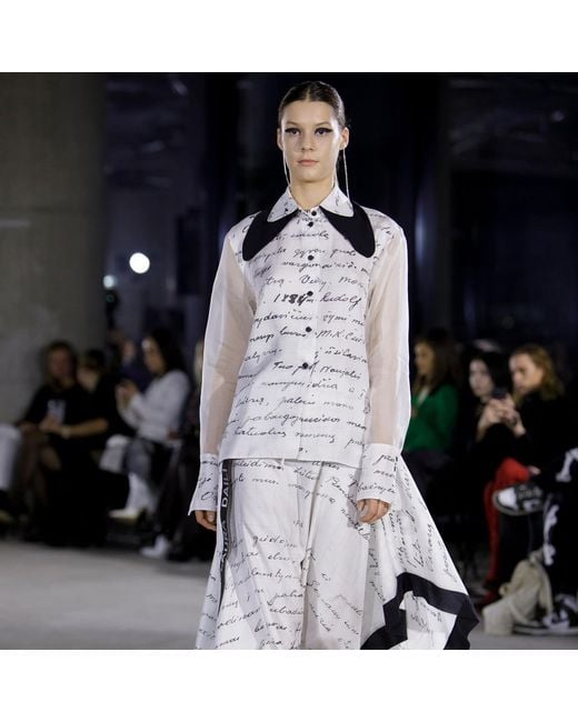 Laura Daili White Heritage Script Silk Shirt