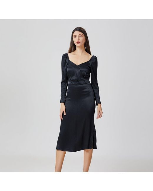 Smart and Joy Black Heart Cleavage Satin Dress