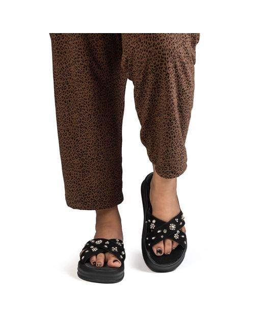 Rettrose Black The Giana Luxury Cross Over Embellished Slides