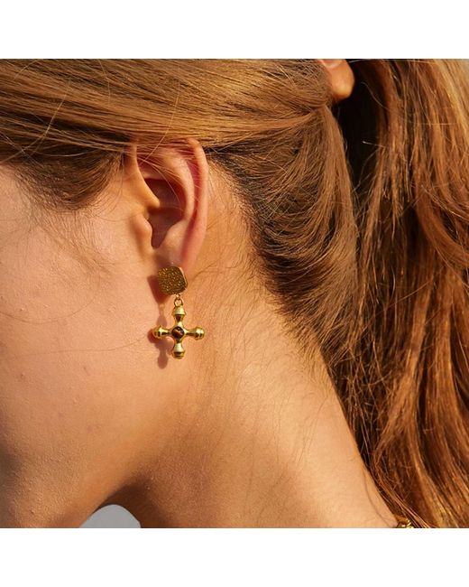 Olivia Le Metallic Emerald Adalena Cross Charm Earrings