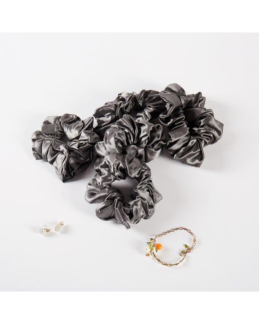 Soft Strokes Silk Metallic Pure Mulberry Silk French Scrunchie Set Of Five
