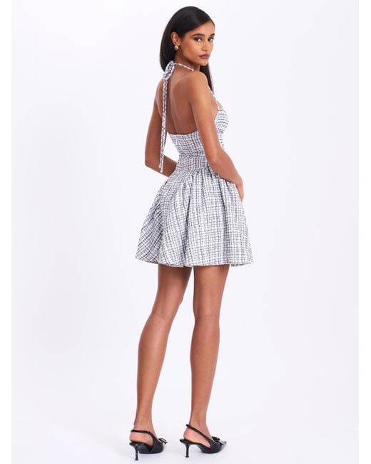 Miss Circle New York Gray Melody & Plaid Tweed Halter Drop Waist Mini Dress