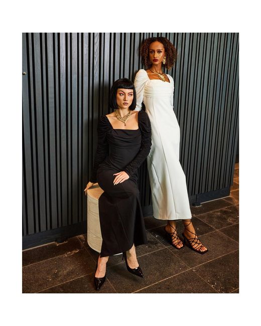 NALÈ Black Ava Ruched Sleeves Bodycon Dress