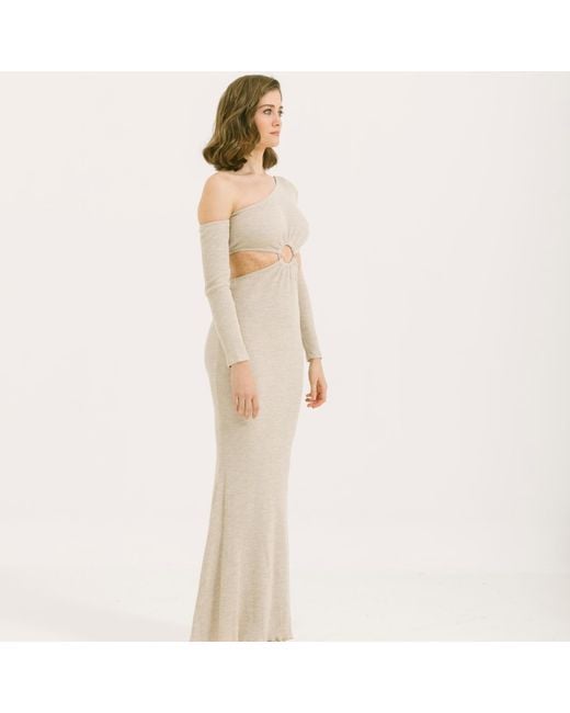 NALÈ Gray Neutrals Off-Shoulder Dress With Cutout