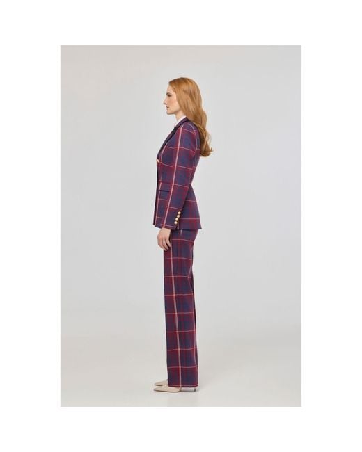 The Extreme Collection Purple Checked Blazer With Velvet Lapel Anderson