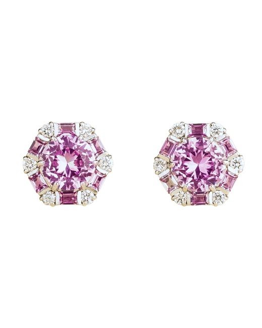 Juvetti Melba White Gold Earrings Set With Pink Sapphire & Diamond