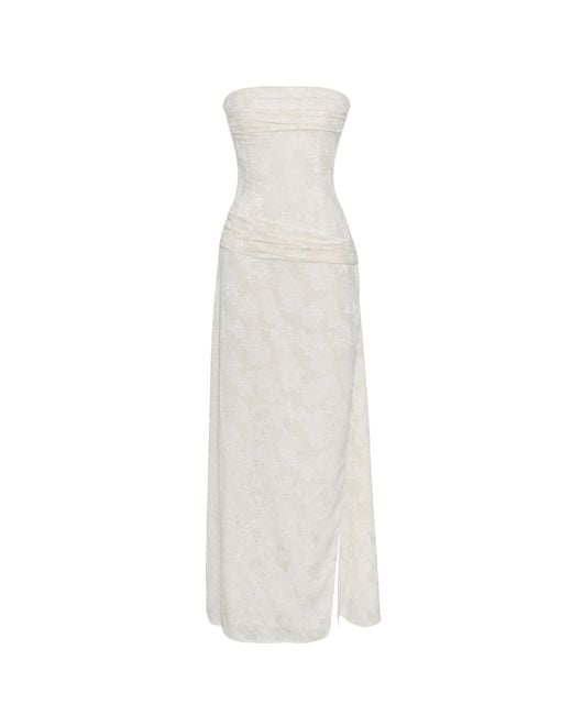 Miss Circle New York White Neutrals Xatia Off Jacquard Textured High Slit Maxi Dress