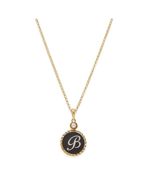 Vintouch Italy Metallic Gold Vermeil Black Cameo Initial Necklace