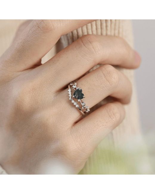 Azura Jewelry New York Green Everlasting Heart Moss Agate Ring Vermeil