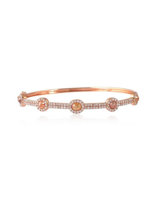 Artisan Pink Rose Ice Diamond & Diamond Halo Bangle Bracelet