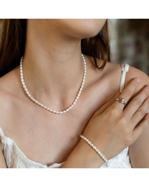 Spero London White Natural Freshwater Real Seed Pearl Necklace & Bracelet Set