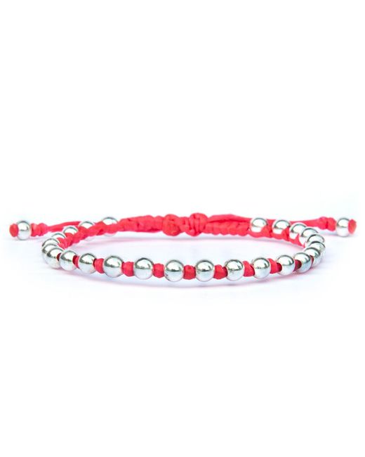 Harbour Uk Red Delicate Rope Friendship Bracelet With Sterling Beads