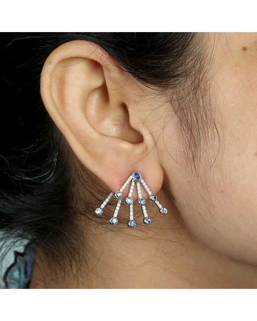 Artisan Blue Sapphire Diamond Ear Jacket Earrings In Gold