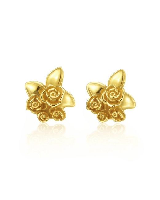 Unaloe Metallic Plated Rose Stud Earrings – Floral Leaf Design – Handmade Italian Jewelry For
