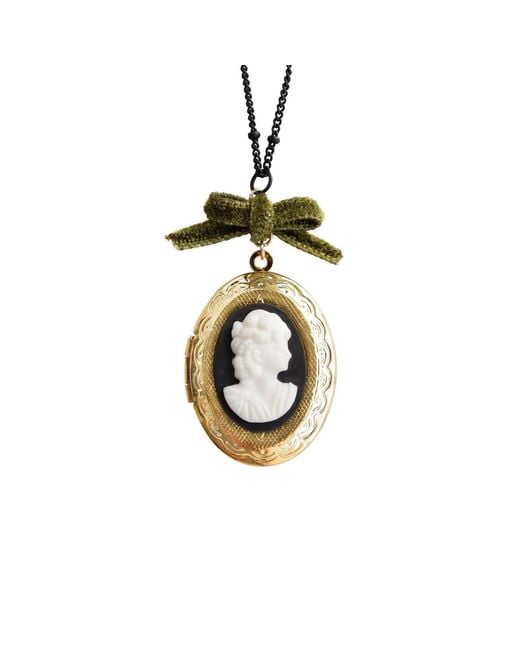POPORCELAIN Metallic Dark Romance Goddess Oval Porcelain Cameo Locket Necklace