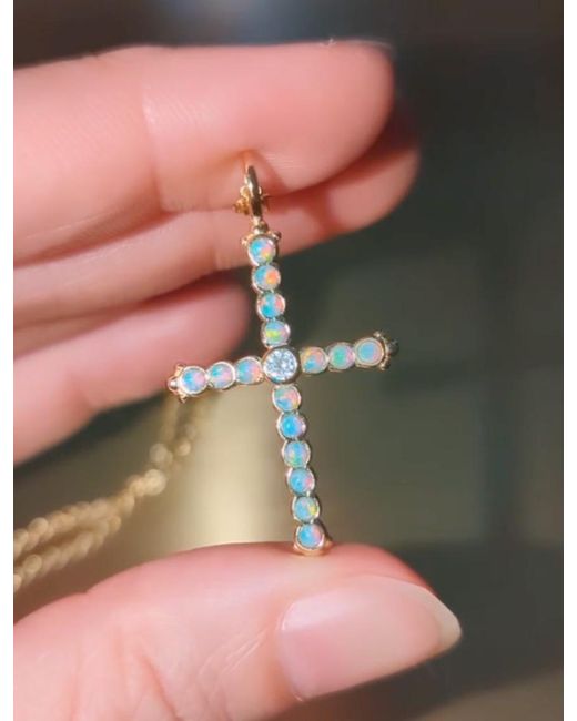 KAMARIA Metallic Opal Bezel Cross Necklace