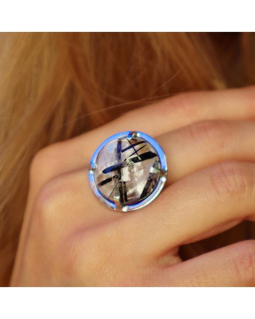 Mineralgems•Studio White Tourmalinated Quartz Ring Fail