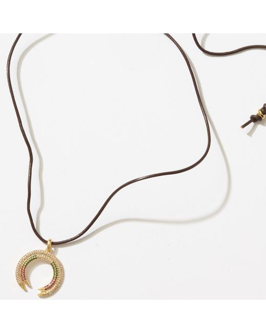 Alexie of Athens Metallic Crescent Leather Wrap Necklace