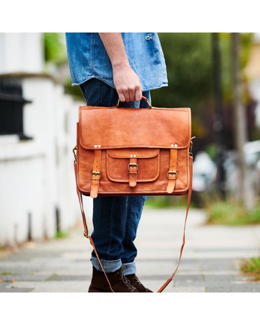 VIDA VIDA Brown Vida Vintage Special Handmade Leather Laptop Bag for men