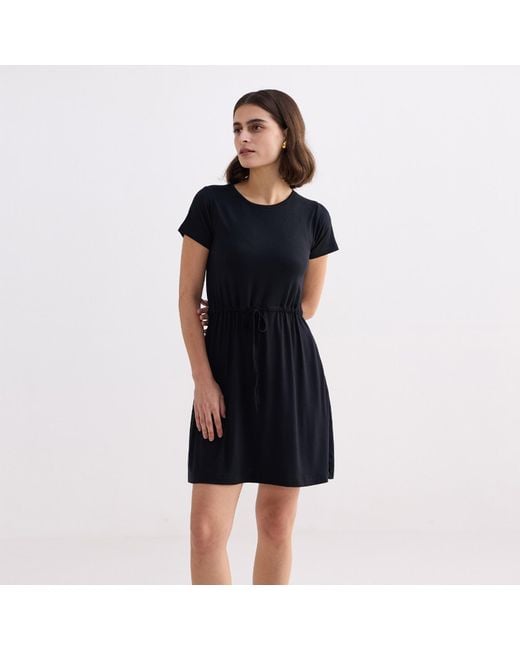 REISTOR Black Drawstring Short T-Shirt Dress