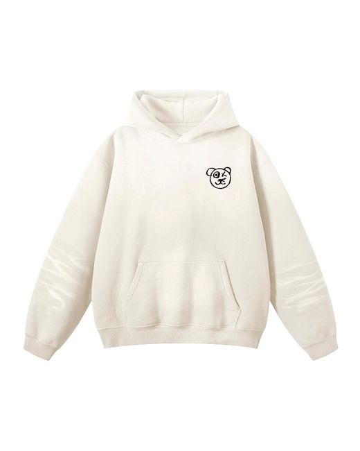 X Ilona Blue White Neutrals Graffiti Teddy Bear Cotton Cream Vintage Wash Hoodie for men