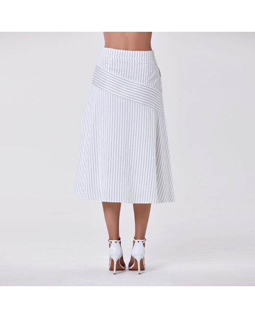 Smart and Joy White Flared Midi Skirt With Stripes