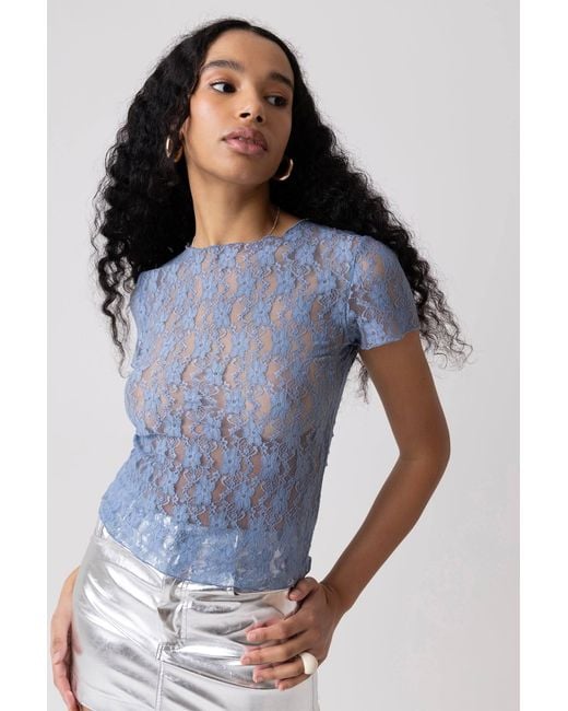 Amy Lynn Blue Orla Floral Lace Top
