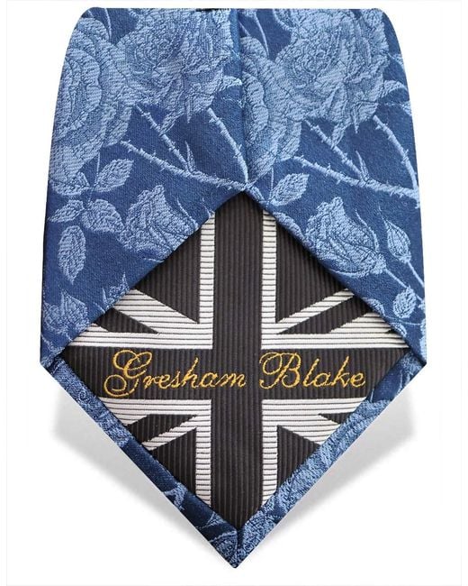 Gresham Blake Blue Rose Silk Tie for men