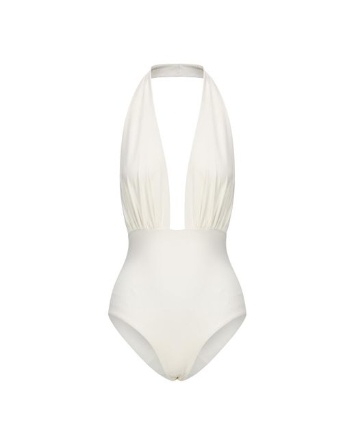 NUAJE NUAJE White Rosalie Ruched One-piece Swimsuit In