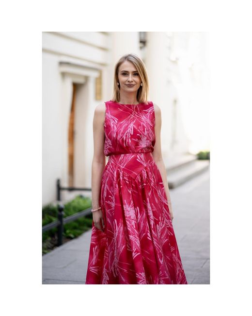 Oh!Zuza Pink Rose Echo Viscose Midi Skirt Pockets