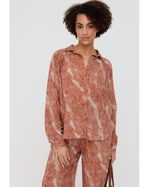 Raffya Natural Ginger Button Down Tiger Print Shirt