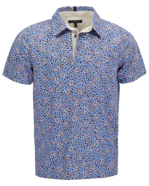 Lords of Harlech Blue Pietro Floral Field Knit Polo for men